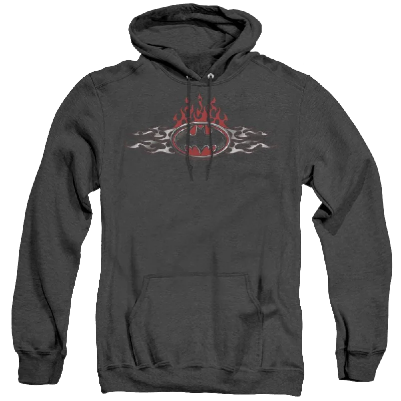 Dc Batman Steel Flames Logo - Heather Pullover Hoodie Scalloped Neck Pullover