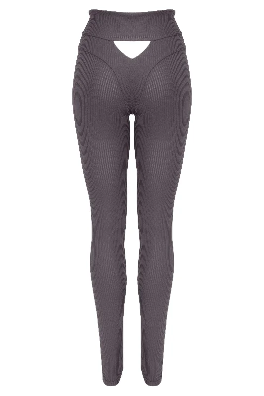 Hailey French Cut Leggings Ribbed Shiny Iron Ore Trendy High-Waist Tummy Control Leggings