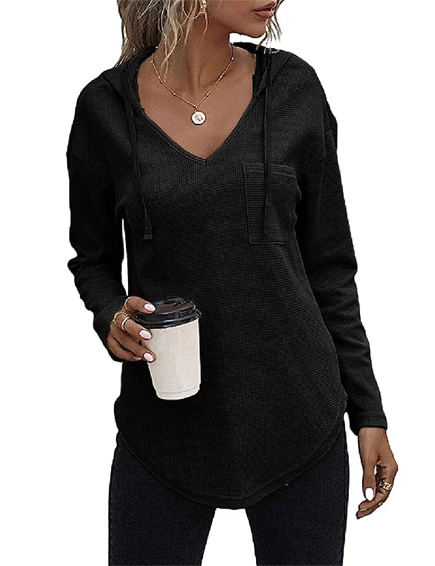 morhuduck Women's V Neck Hoodies Long Sleeve Sweatshirt Drawstring Pullover Tops with Pocket, Black Set Sleeve Pullover morhuduck Women's V Neck Hoodies Long Sleeve Sweatshirt Drawstring Pullover Tops with Pocket, Black Set Sleeve Pullover