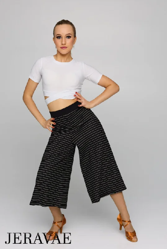 White Short Sleeve Latin Practice Crop Top with Wrap Crisscross Back Tie PRA 828 Crop Top Seamless Stretchy