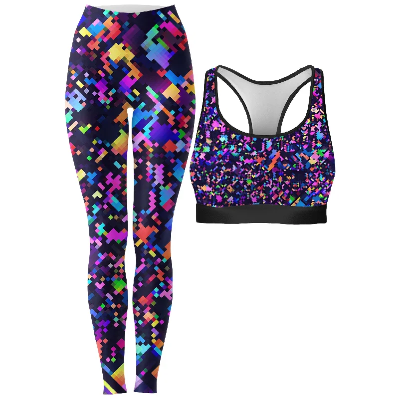 8-Bit Confetti Rave Bra and Leggings Combo Stylish Compression Fit Leggings