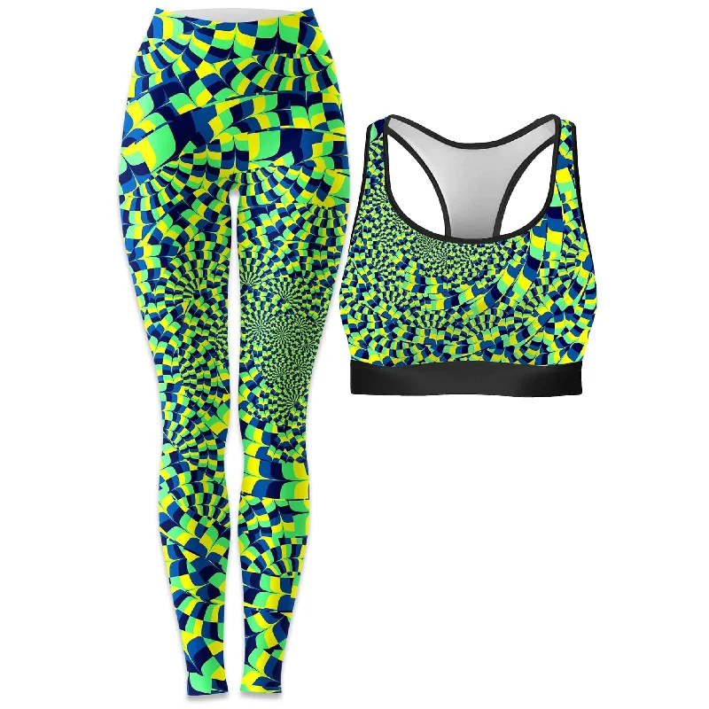 Green Portal Rave Bra and Leggings Combo Trendy Black Mesh Leggings