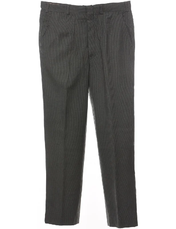 Grey Pinstriped Trousers - W34 L31 Trousers Low Rise Relaxed