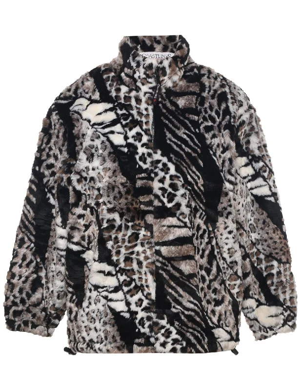 Animal Print Faux Fur Coat - L Boat Neck Jacket Square Neck Jacket One-Shoulder Jacket Animal Print Faux Fur Coat - L Boat Neck Jacket Square Neck Jacket One-Shoulder Jacket
