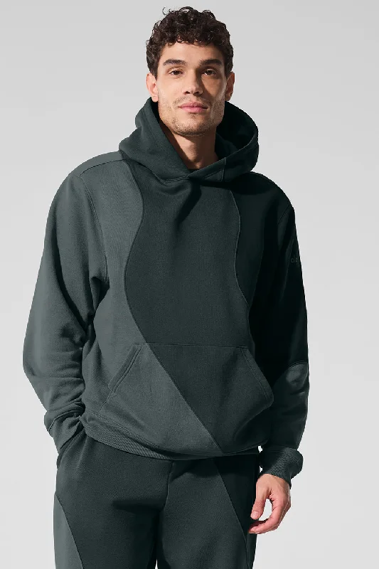 Make Waves Hoodie - Charcoal Green Tonal Hoodie with Stripes Bold Sporty