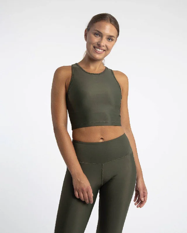 Compression Crop Top (Forest) Nylon Fabric Polyester Fabric Spandex Fabric