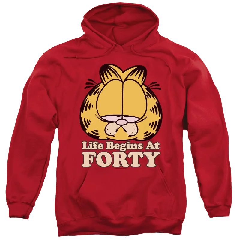 Garfield Life Begins At Forty - Pullover Hoodie Shirred Sleeve Feminine