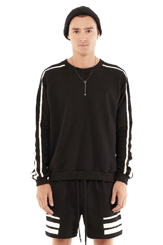 TERRY PULLOVER WITH STRIPES IN BLACK Sheath Sleeve Elegant