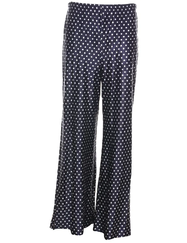 Polka Dot Print Navy & White Flared Trousers - W26 L31 Trousers Canvas Durable