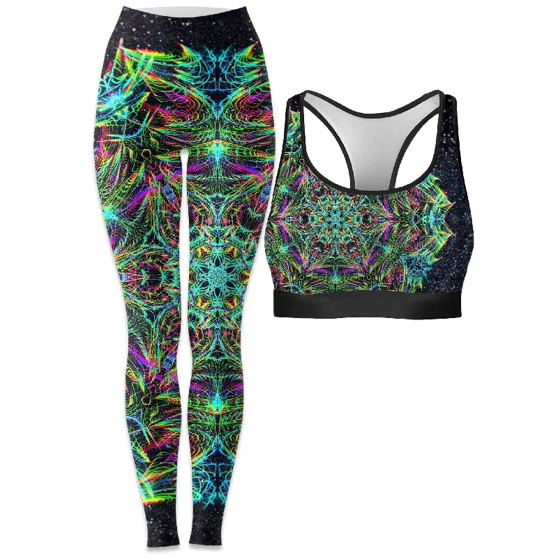 Green Warp Rave Bra and Leggings Combo Elegant Full-Body Leggings