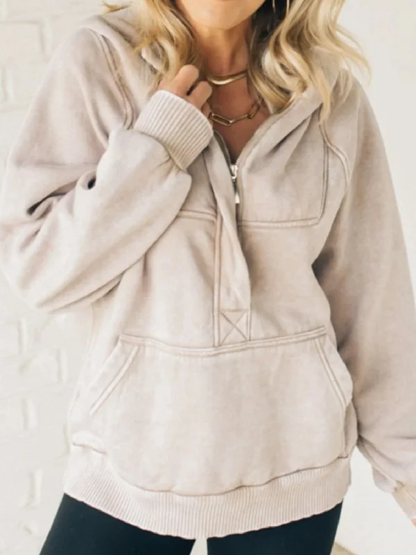 Hazel Blues® | Half Zip Kangaroo Pocket Long Sleeve Hoodie Hoodie with Hem Patch Decorative Personalized Hazel Blues® | Half Zip Kangaroo Pocket Long Sleeve Hoodie Hoodie with Hem Patch Decorative Personalized