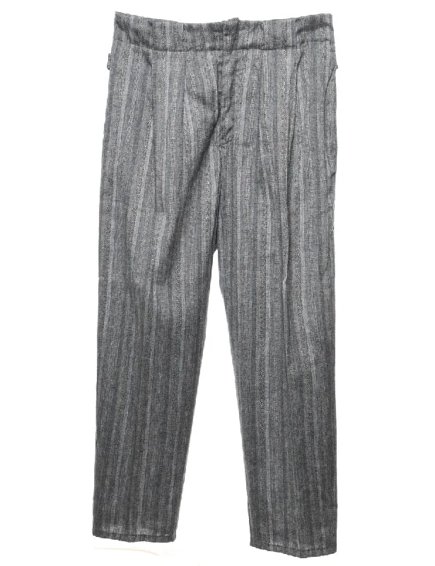 Grey Striped Pattern Trousers - W32 L28 Chinos Cotton Straight Leg