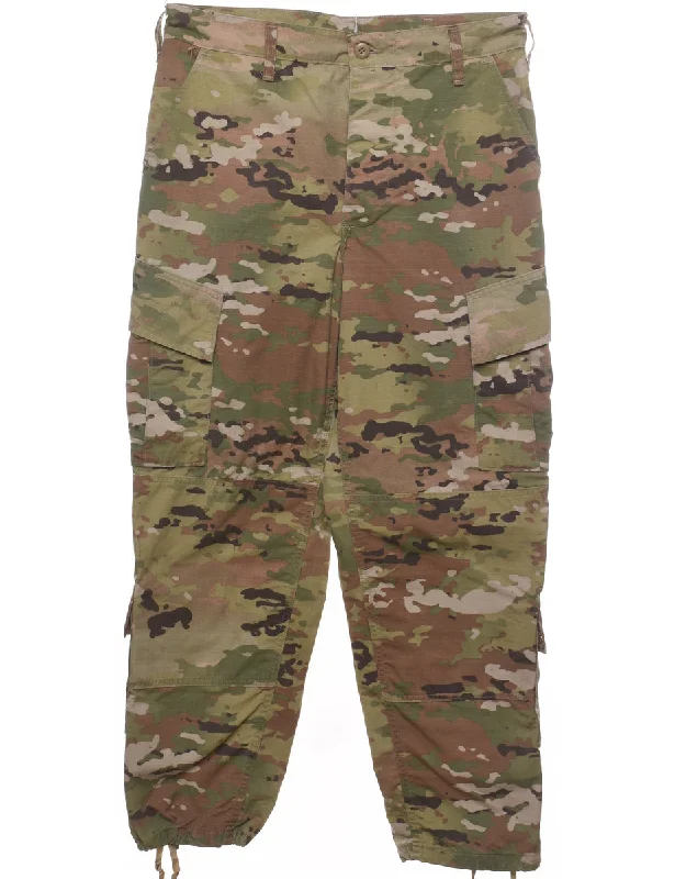 Woodland Camouflage Print Army Cargo Trousers - W33 L30 Trousers chic elegant