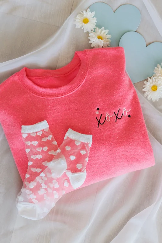 Hazel Blues® | XOXO Embroidered Sweatshirt Hoodie with Puffed Sleeves Voluminous Trendy Hazel Blues® | XOXO Embroidered Sweatshirt Hoodie with Puffed Sleeves Voluminous Trendy