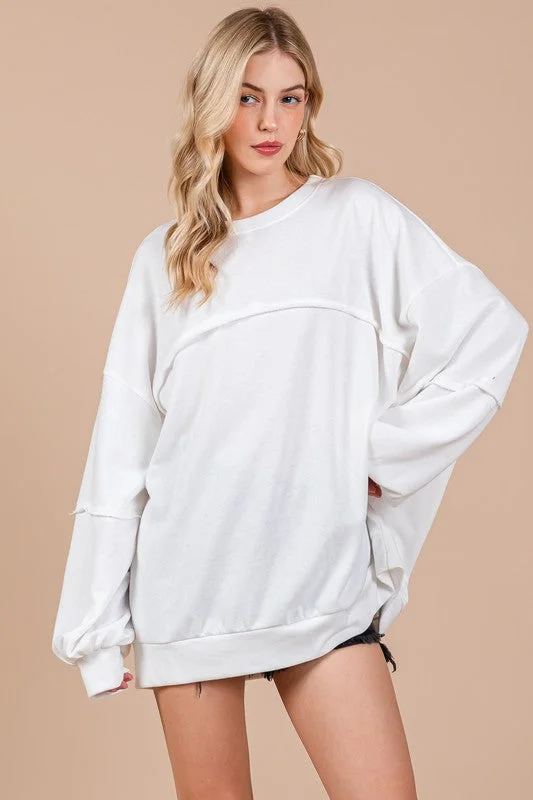 Hazel Blues® | Ces Femme Exposed Seam Long Sleeve Sweatshirt Hoodie with Drawcord Adjustable Secure Hazel Blues® | Ces Femme Exposed Seam Long Sleeve Sweatshirt Hoodie with Drawcord Adjustable Secure