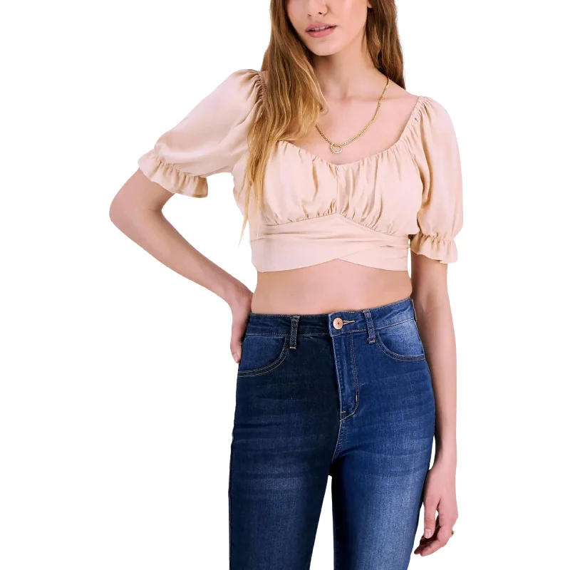 JUST POLLY - Boho Cropped Peasant Crop Top Polka Dot Checkered Tartan