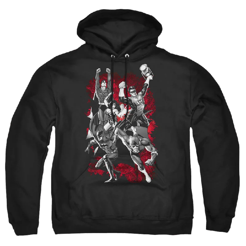 Justice League Jla Explosion Pullover Hoodie Ruffled Neck Pullover