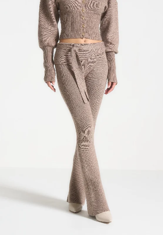 Knitted Fit & Flare Leggings with Belt - Taupe Comfortable Tummy Shaping Leggings