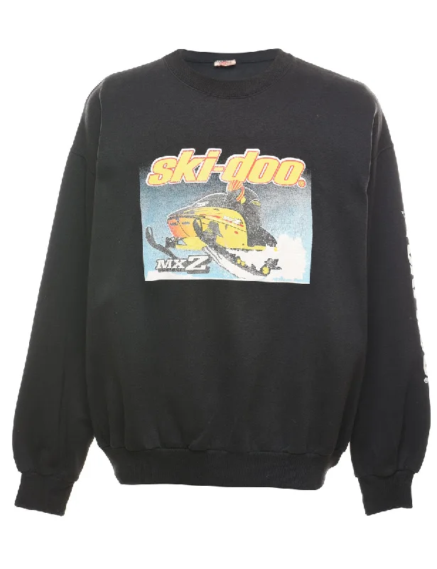 Black Ski-Doo Printed Sweatshirt - XL Hoodie with Hidden Zipper Minimalist Clean
