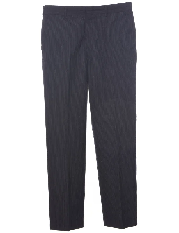 Pinstriped Navy Trousers - W33 L30 Trousers Sale Discount