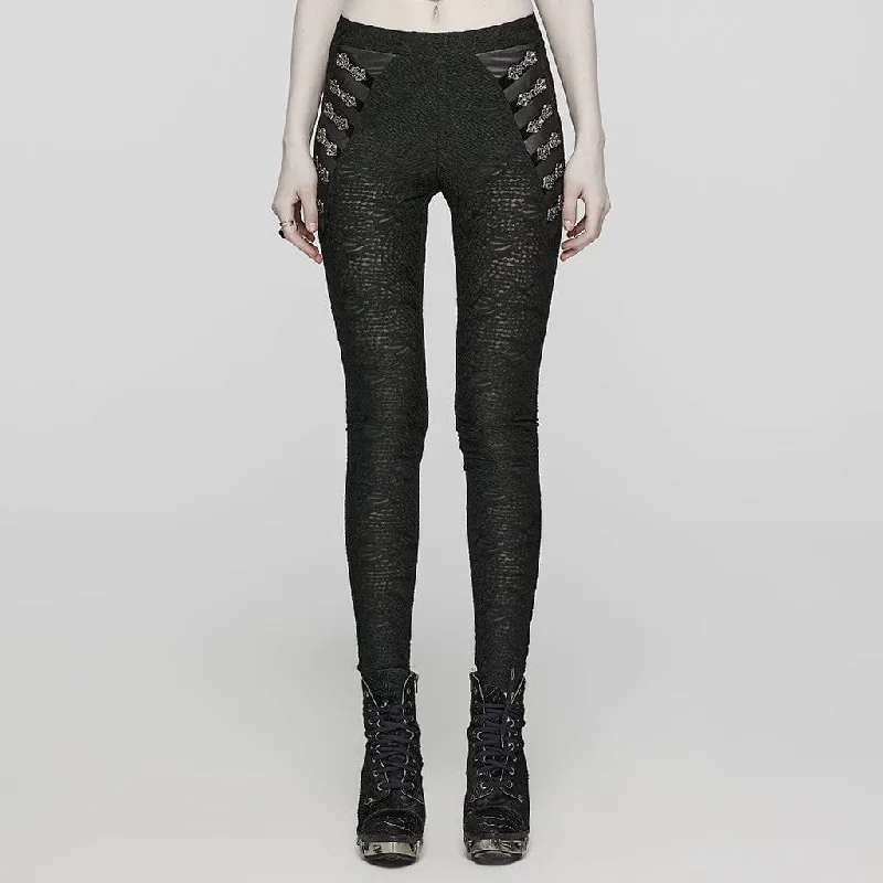 Women's Goth Mesh Slim Fitted Texture Leggings Stylish Sweat-Proof Leggings