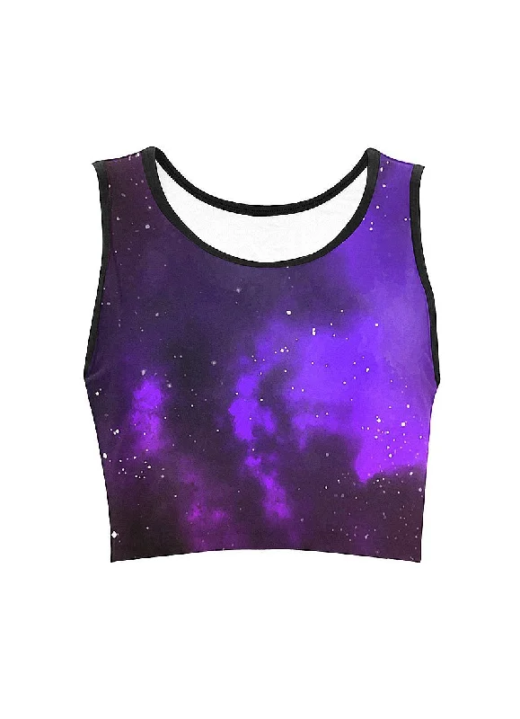 Galaxy Print Crop Top Hooded Caped Shawl Collar