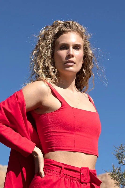Bianca Crop Top (Cherry Punch) Rayon Velvet Corduroy