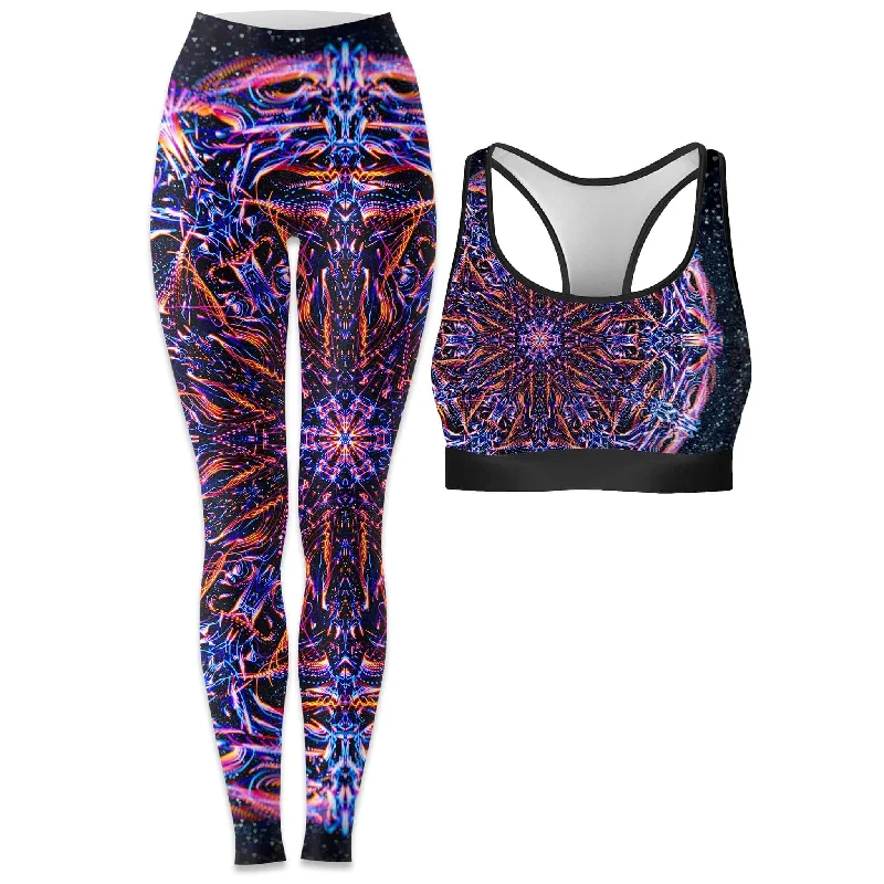 Stargate Prism Rave Bra and Leggings Combo Trendy Sweat-Wicking Workout Leggings