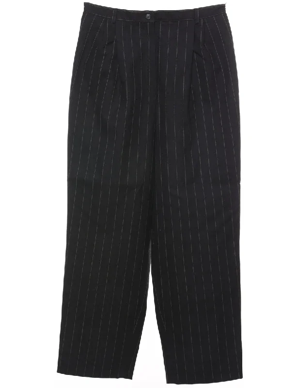 Wool Pinstriped Black & White Casual Trousers - W31 L27 Trousers Striped Patterned