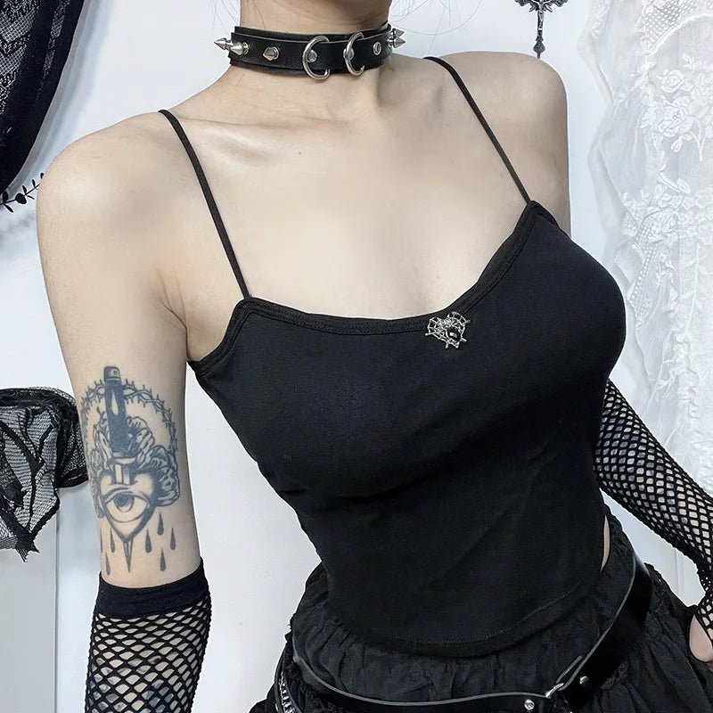 Goth GF Camisole Black Crop Top Thin Crop Top Open Front Quick Dry