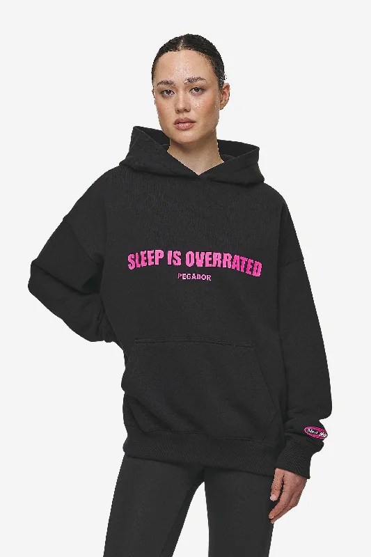 Tori Oversized Hoodie Washed Black Hoodie with Hem Frayed Vintage Worn