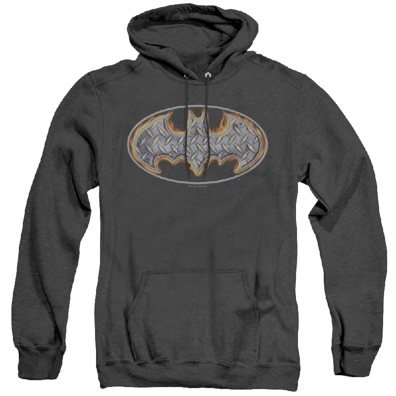 Dc Batman Steel Fire Shield - Heather Pullover Hoodie Port Neck Pullover