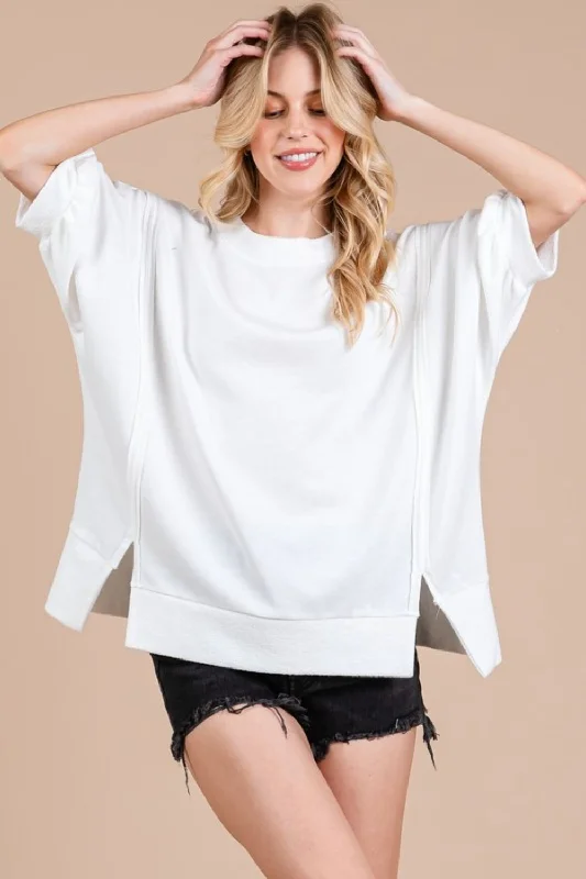 Hazel Blues® | Ces Femme Side Slit Drop Shoulder Puff Sleeve Sweatshirt Hoodie with Stripes Bold Sporty Hazel Blues® | Ces Femme Side Slit Drop Shoulder Puff Sleeve Sweatshirt Hoodie with Stripes Bold Sporty