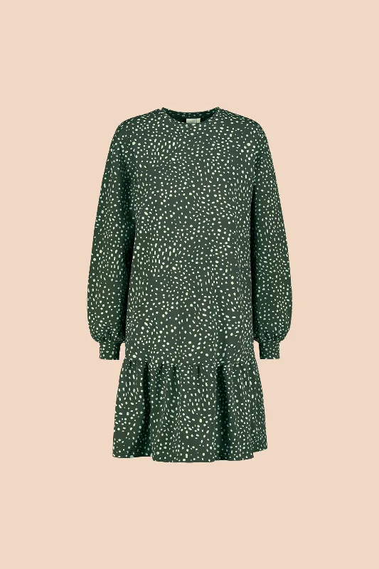 Ruffle Sweatshirt Dress Wild Dots Moss Hoodie with Belted Waist Structured Tailored