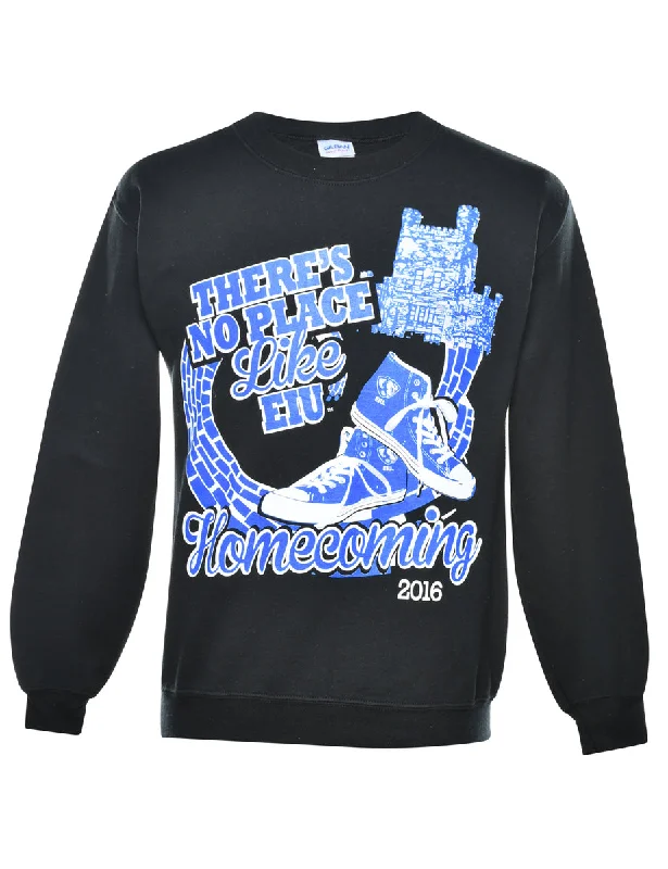 Black Printed Sweatshirt - S Hoodie with V-Neck Classic Versatile