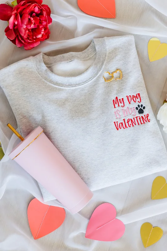 Hazel Blues® |  My Dog is My Valentine Embroidered Sweatshirt Hoodie with V-Neck Classic Versatile