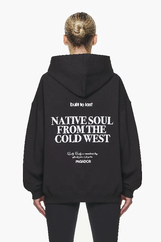Cadogan Oversized Hoodie Black Hoodie with Hem Frayed Vintage Worn
