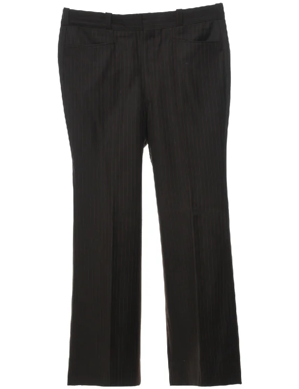 Pinstriped Dark Brown Trousers - W36 L31 Trousers Timeless Classic