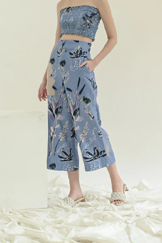 High Waisted Trousers in Blue High Waist Slim Fit Ankle Length