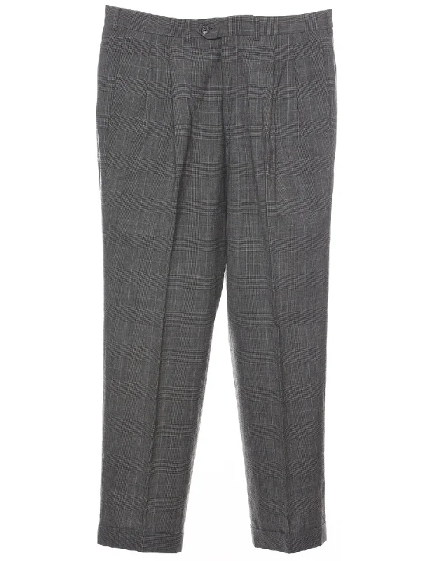 Dogtooth Check Grey Classic Trousers - W34 L29 Trousers Tapered Slim Fit