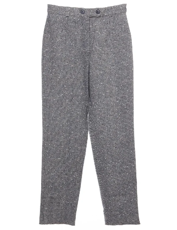 Herringbone Tweed Green & White Trousers - W28 L31 Trousers Mesh Breathable