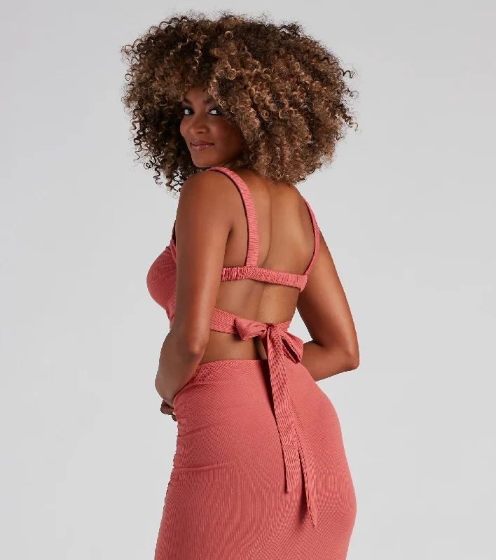 Spring Sunset Tie-Back Crop Top Zippered Front Buttoned Front Snap Front