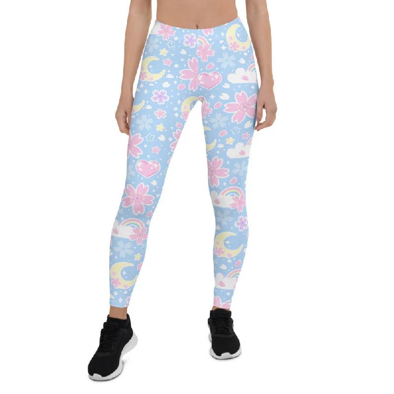 Cherry Blossom Dreams Blue Leggings Cozy Bootcut Leggings