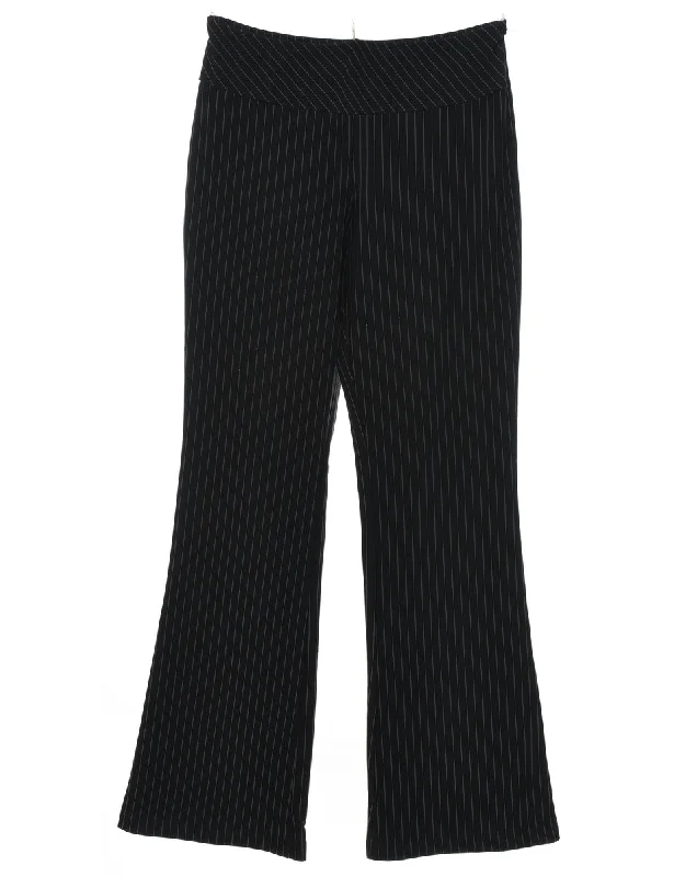 Flared Leg Black Pinstriped Trousers - W28 L30 Trousers Bridal Satin