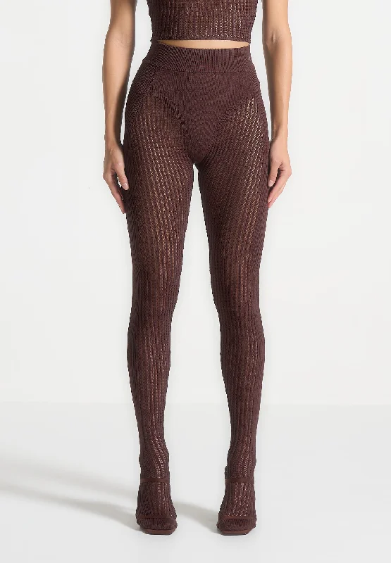 Knitted Contour Footsie Leggings - Brown Trendy Digital Print Leggings