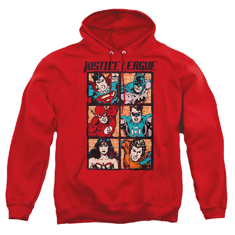 Justice League Rough Panels Pullover Hoodie Open Neck Pullover