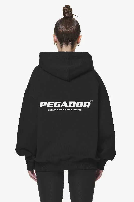 Atna Logo Oversized Hoodie Black Hoodie with Hem Applique Textured Unique