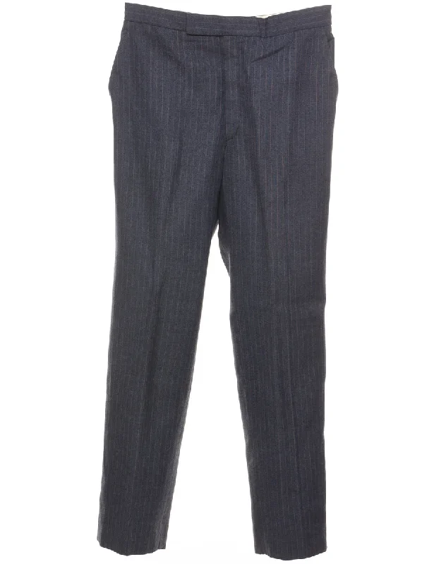 Pinstriped Navy Classic Trousers - W30 L31 Trousers Silk Elegant