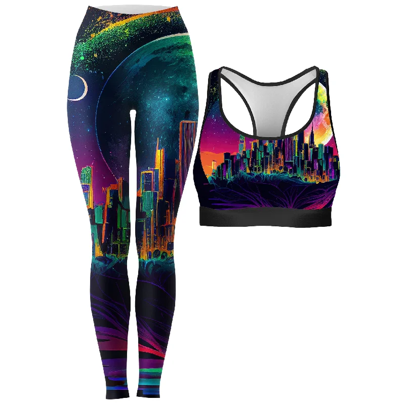 Back to Reality Rave Bra and Leggings Combo Stylish Stretch Pants Leggings