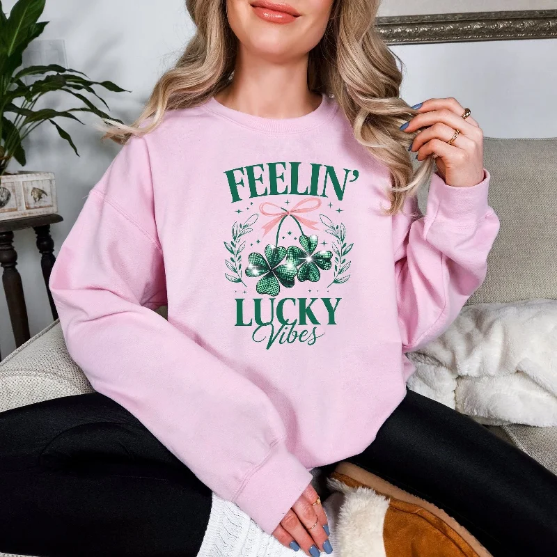 Hazel Blues® |  Feelin Lucky Graphic Sweatshirt Hoodie with Hem Applique Textured Unique